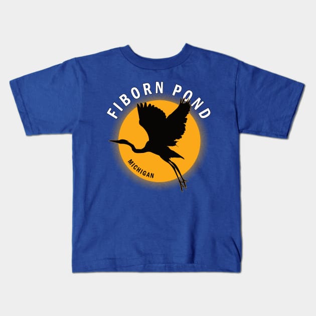 Fiborn Pond in Michigan Heron Sunrise Kids T-Shirt by BirdsEyeWorks